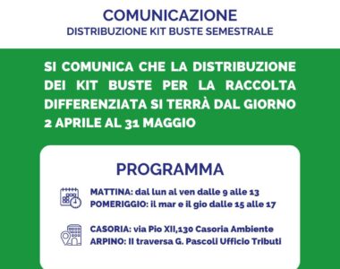 Il 2 aprile riparte la distribuzione dei kit buste per la raccolta differenziata